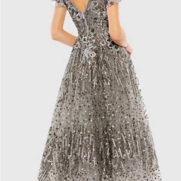 Mac Duggal Silver Beaded Midi Dress - Picture 3 of 3